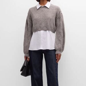 Cinq a sept Landry combo knit pullover top